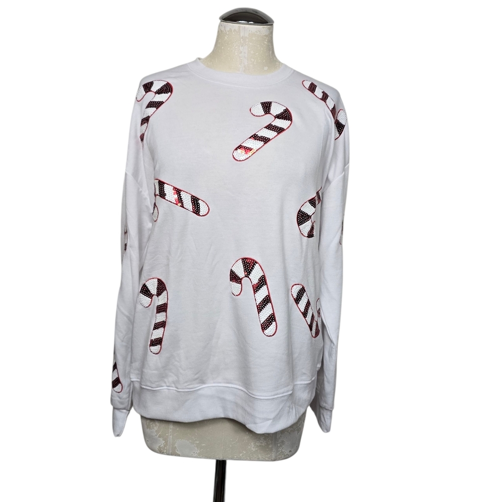 Philosophy Candy Canes Sequins Sweater Red White Christmas Crewneck M